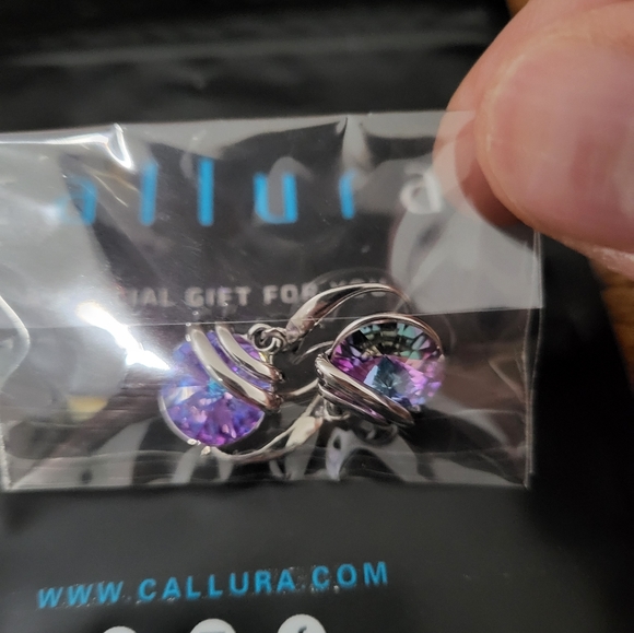 Callura Vitrail Light Wrapped Drop Earrings W Swarovski Crystals,Purple/Blue, 1" - Picture 5 of 16